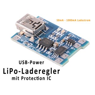 USB Laderegler 1S LiPo Akkus + Protect